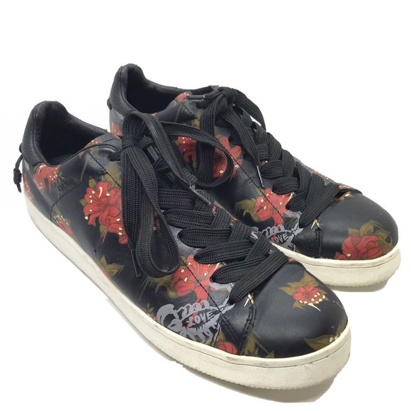 Coach x Baseman Wild Lily Print Black Leather Sneakers G1678 C101 Mens SZ 13 D - Picture 1 of 8